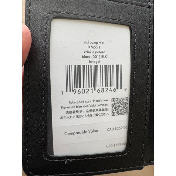 NWT Kate Spade Bridget Crinkle Patent Medium Compact Bifold Wallet Black $199 - Picture 3 of 5